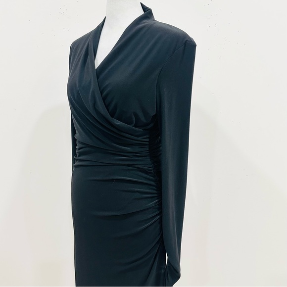 Lauren Ralph Lauren Black Matte Jersey Long Sleeve Faux Wrap Dress - Size 6 - Picture 4 of 12